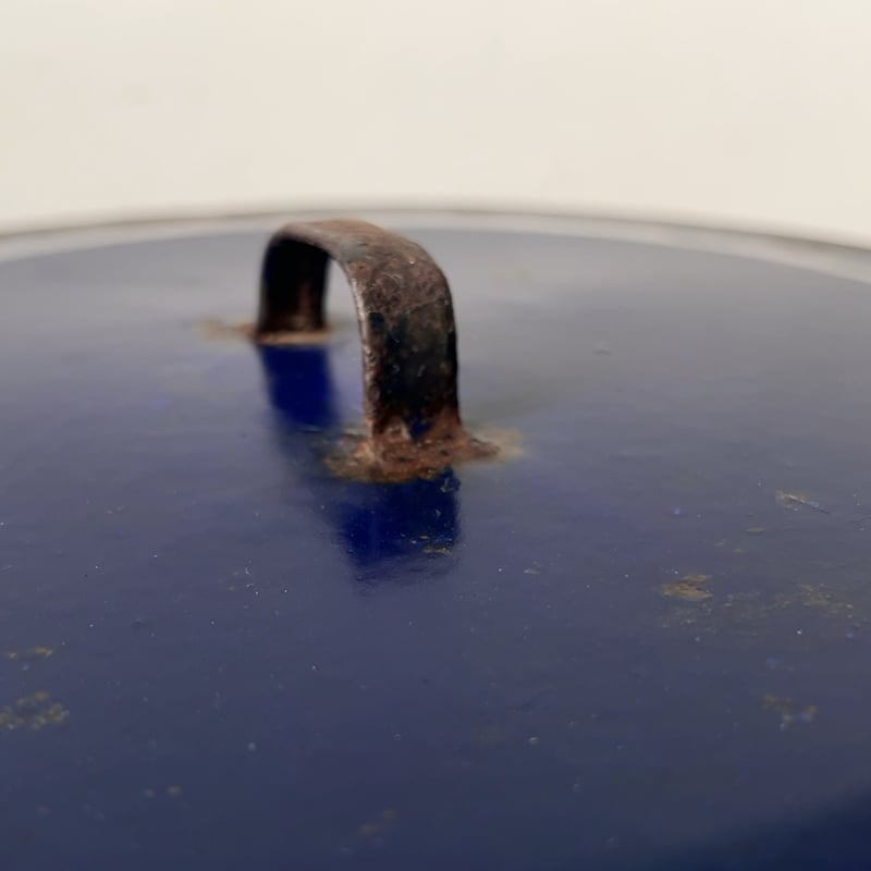 古いホーロー 特大 蓋付き キャニスター ダークネイビー ヴィンテージ