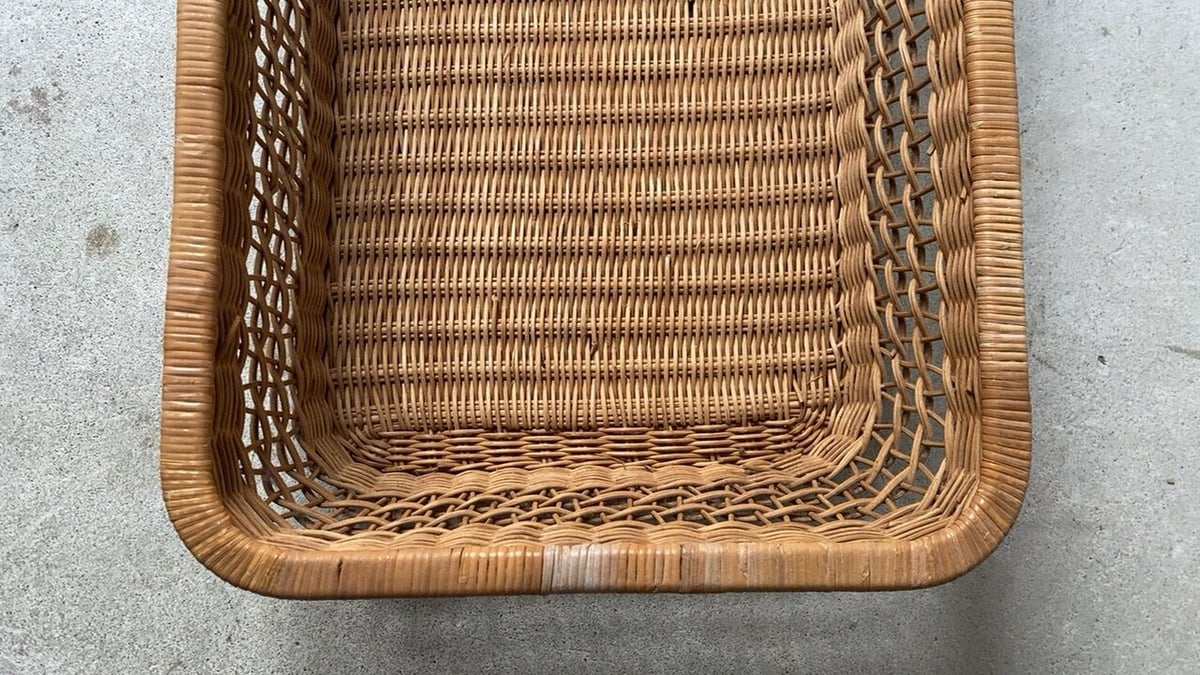 ヴィンテージラタンバスケット 脱衣籠 古い籐籠 衣類籠 籐編み 昭和