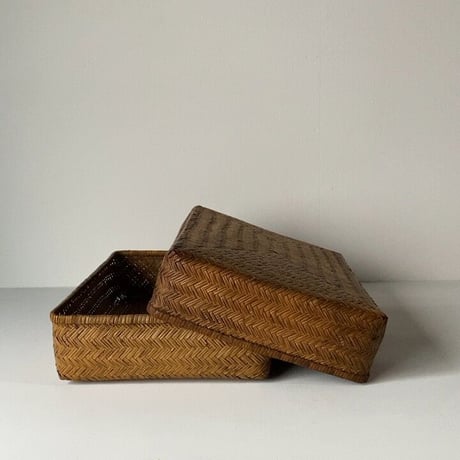 小さい竹行李33cm  昭和期  竹編みの道具箱 レターケース 古籠 古箱 竹工芸 古民藝