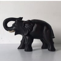 木彫りの象　ヴィンテージウッドドール　動物置物　オブジェ　牙は動物の歯　天然素材