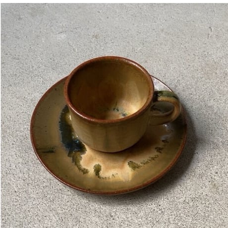昭和期コーヒーカップ&ソーサー6客セット 窯元不明 黄釉 民藝 傷無し完品