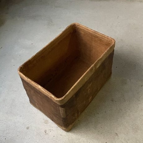 古い一閑張りの道具箱  32cm  竹籠＋紙＋柿渋  深型  古箱  古道具  昭和期