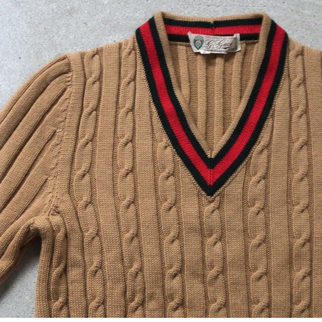 【極美品/希少】OLD GUCCI ヴィンテージ ケーブル チルデンニットベスト GUCCI オールドグッチ ケーブル編み チルデンセーター ウール素材 size