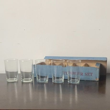 GLASS WARE TUMBLER SET  ヴィンテージ 瓶ビールグラス 5個セット ごく普通のシンプルな古いミニグラス 未使用品 デッドストック