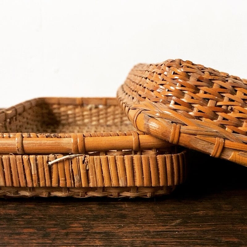 古い籐編みの平箱 茶道具 ペンケース 道具箱 古道具 古民藝 工芸品