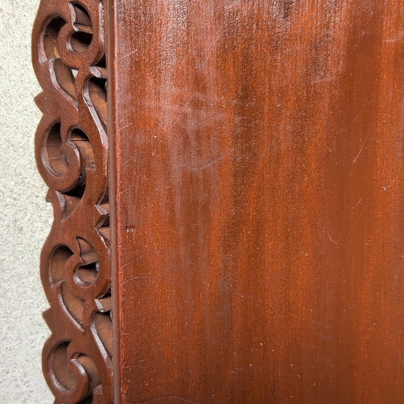 木製 木彫り 脇取盆 持手盆 純喫茶 スクエアトレー 唐草装飾 角盆