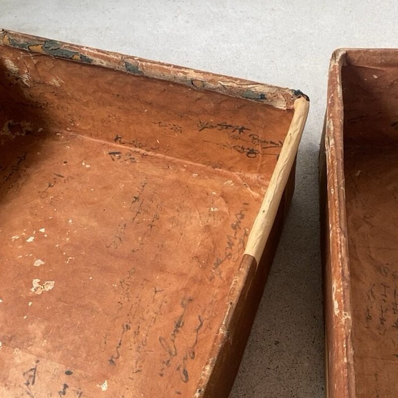 一閑張りの大きめ蓋付き道具箱 幅約54cm 旧家で長年眠っていたお