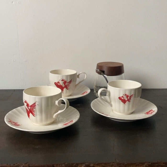 古作 金魚柄 コーヒーカップ＆ソーサー 6客セットデッドストック 昭和 