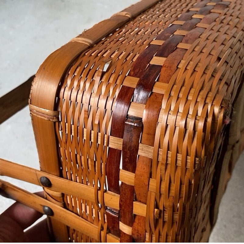 古い手提げ籠 竹かご ワンハンドルバスケット 茶器籠 ヴィンテージカゴ