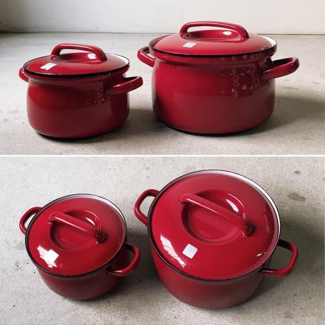 EVER WARE エバーウェア  1970～1980年代製 ヴィンテージ ホーロー両手鍋 18cm＆24cm  琺瑯 調理器具 ダークレッド