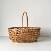 昭和期の買物籠 ヴィンテージ ラタンかごバッグ 籐編みのワンハンドル