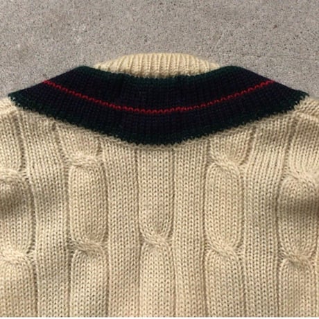 Polo by Ralph Lauren ポロ ラルフローレン　80sヴィンテージ  ケーブル編み Vネック チルデンセーター  size S   ウール100%  好配色