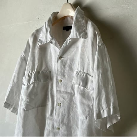 Harriss paris ハリス パリス  80s90sヴィンテージ オープンカラー リネンシャツ ホワイト フレンチアイビー フレンチトラッド mens40 良品