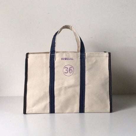 PUEBCO プエブコ　マーケットトートバッグ36   ホワイト／ネイビー　新品同様　中古極美品
