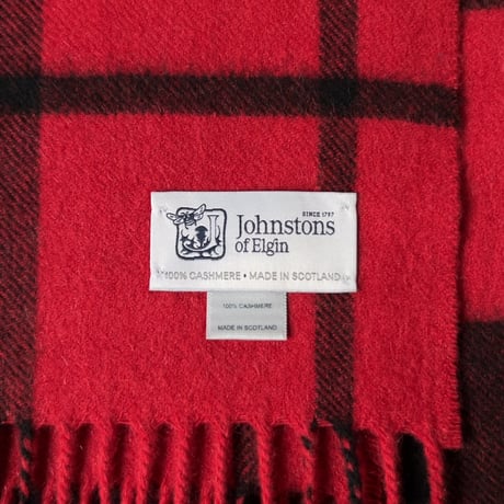 Johnstons of Elgin  ジョンストンズ カシミヤ中判ストール(180×37cm) マフラー CASHMERE100%  タータンチェック 赤/黒/黄  中古極美品