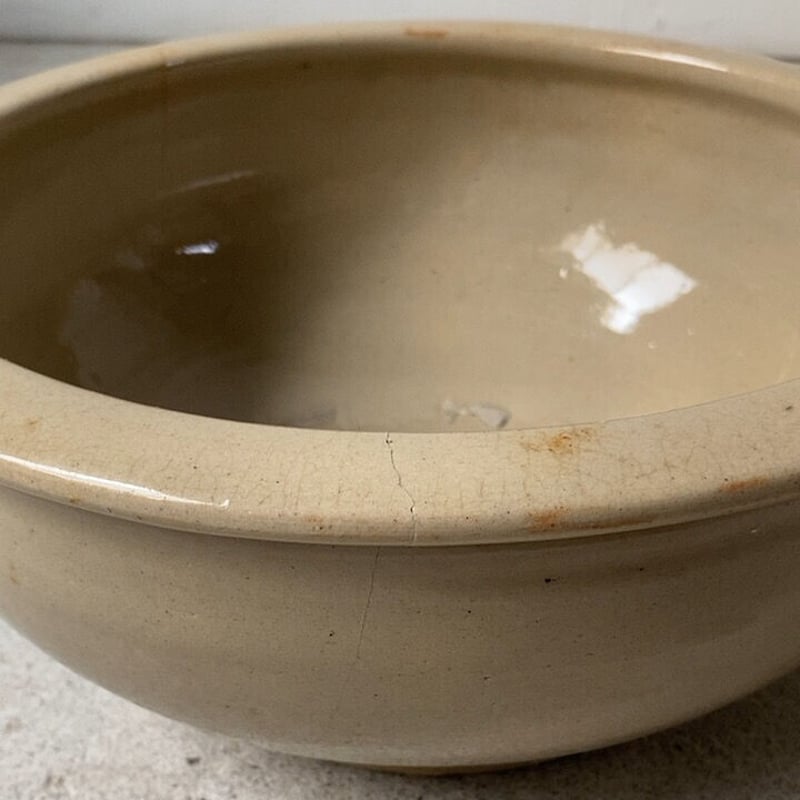 古いこね鉢 30cm 灰釉 歪な大鉢 メダカ鉢 水栽培 ビオトープ 民藝 焼物