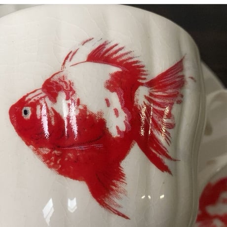 古作 金魚柄 コーヒーカップ＆ソーサー 6客セットデッドストック  昭和中期 戦後　箱有  完品
