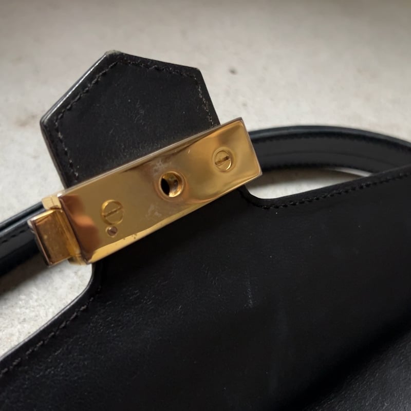 LANVIN PARIS VINTAGE 80s フランス製 パーティーバッグ vintage＂LANVIN PARIS＂キルティングレザーショルダーバッグ ネイビー