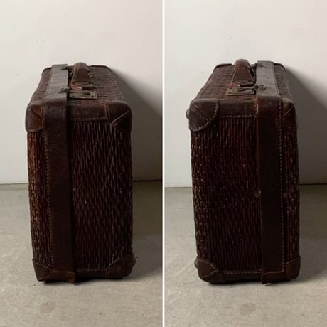 TK&Co. 柳編みアンティークトランク 大型編み込みヴィンテージトランク68cm  レザー/柳  柳行李 ダークブラウン 美エイジング 40s 50s
