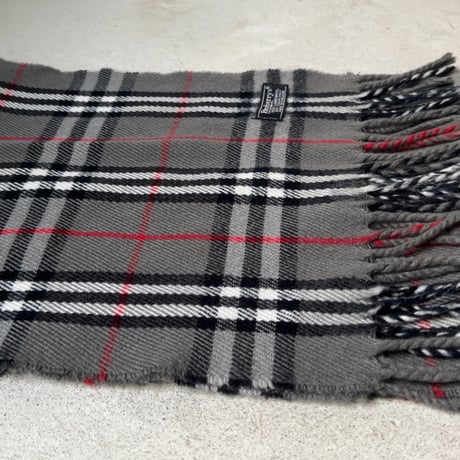 BURBERRYS バーバリーズ  LAMBSWOOL 100% ラムウール マフラー グレーノバチェック　70s～80s イギリスヴィンテージ made in england 中古品