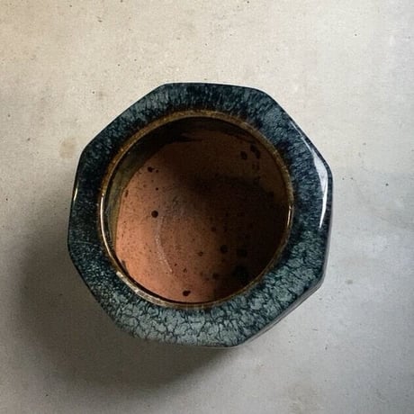 古い八角火鉢 幅40cm 海鼠(なまこ)釉 瑠璃釉 深海色 メダカ鉢 睡蓮鉢 金魚鉢 ビオトープ 甕 瓶 完品