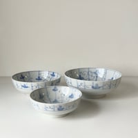 明治期 古い染付の入れ子鉢 (3鉢) アサガオ 蔓 絵  薄色  完品