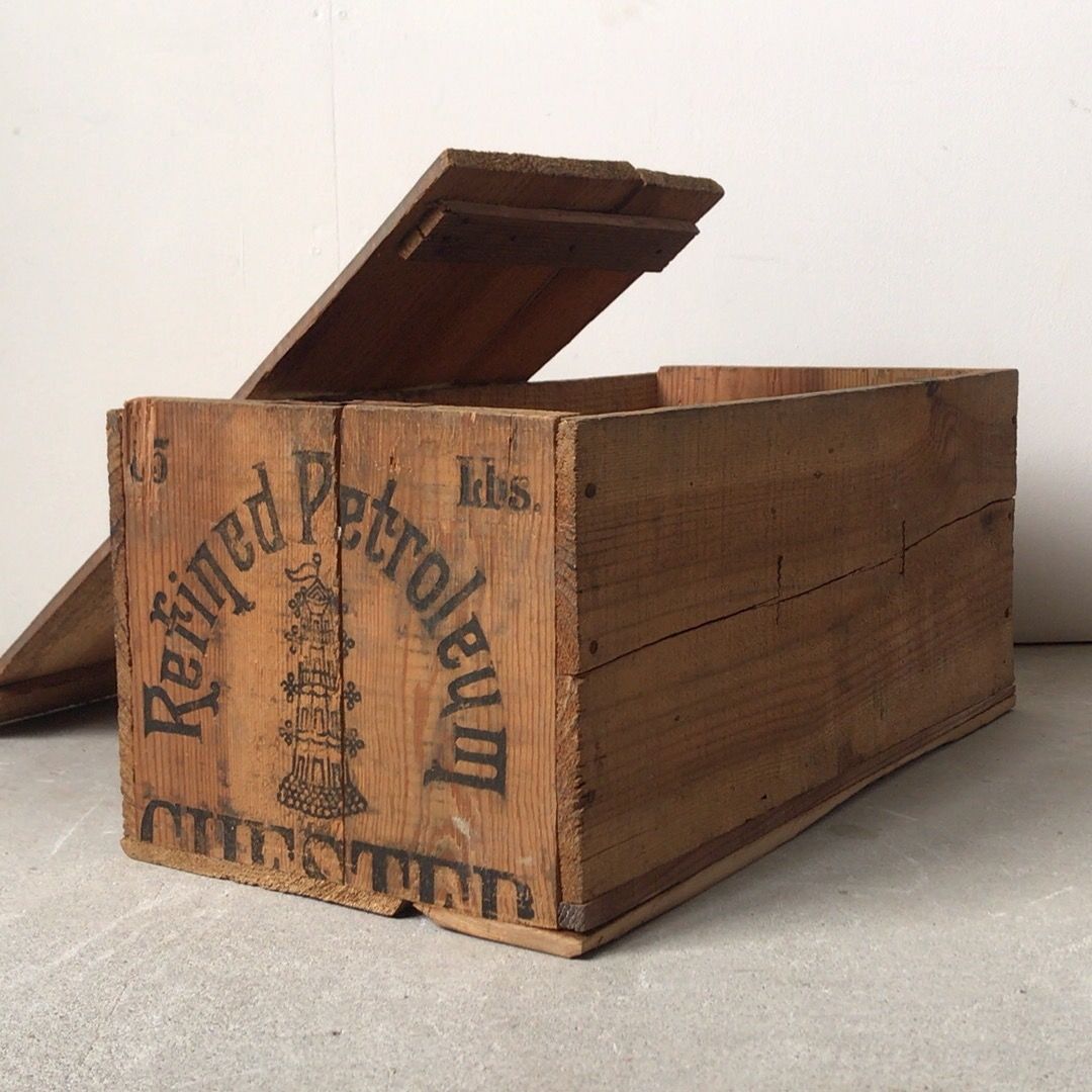 アンティーク木箱 蓋有り 荒材 頑丈 好グラフィック 古い木箱