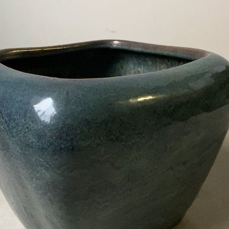 古い四角火鉢 最大幅45cm 海鼠(なまこ)釉 瑠璃釉 深海色 メダカ鉢 睡蓮鉢 金魚鉢 ビオトープ 甕 瓶 完品