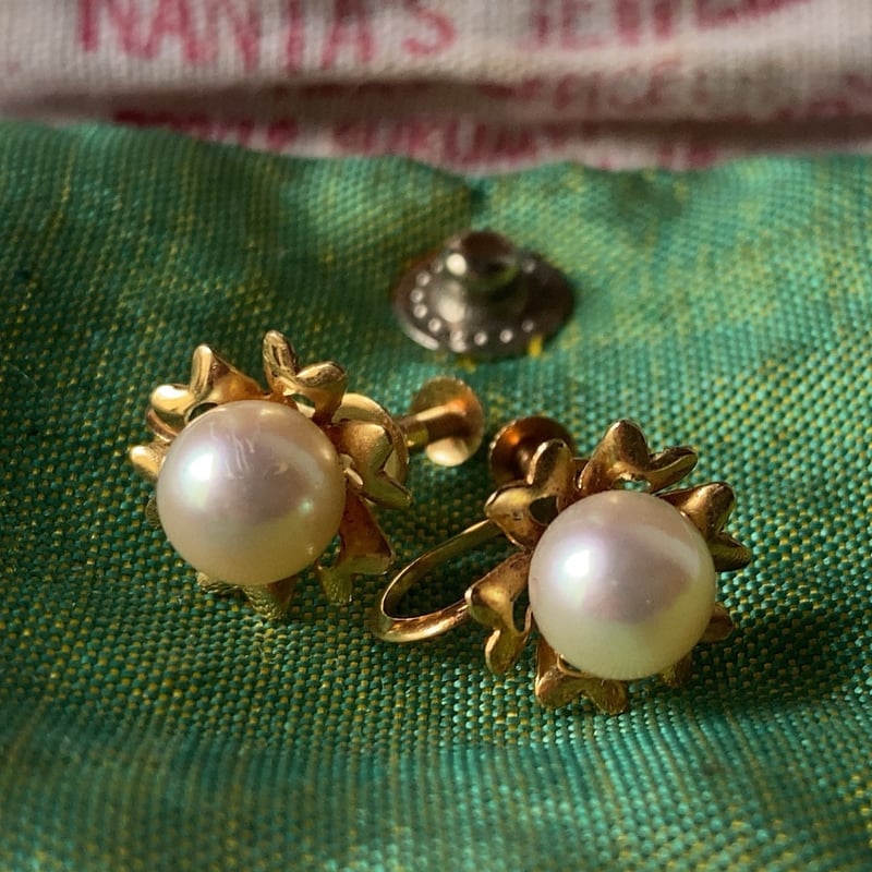 K18YG パール イヤリング フラワーモチーフ ヴィンテージジュエリー 本  