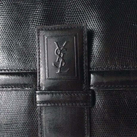 YSL  イヴ・サンローラン  型押しリザード  レザー ショルダーバッグ ブラック  ヴィンテージ  オールド 美品