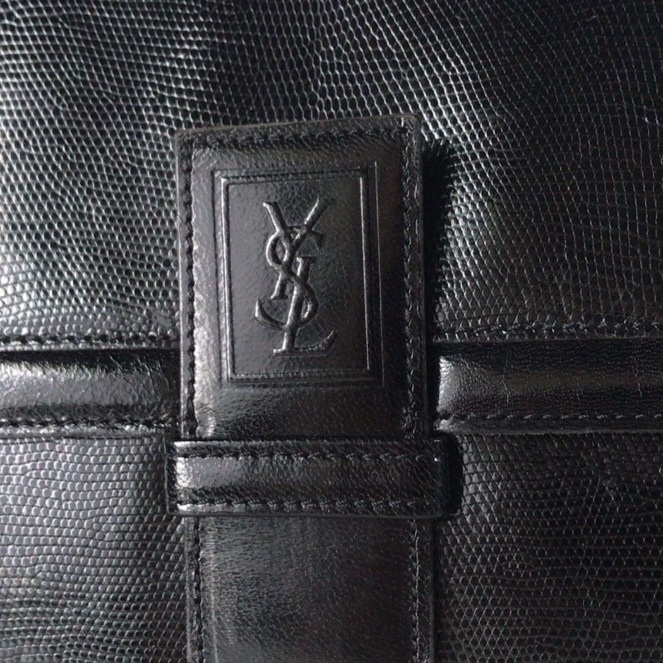 YSL イヴ・サンローラン 型押しリザード レザー ショルダーバッグ 