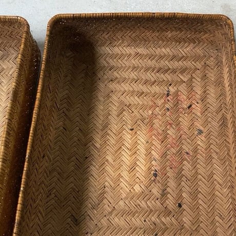 小さい竹行李33cm  昭和期  竹編みの道具箱 レターケース 古籠 古箱 竹工芸 古民藝