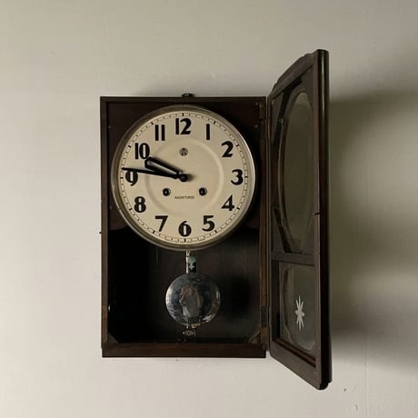 AICHI TOKEI   愛知時計電機 アイチ時計  made in NAGOYA  ジャパンヴィンテージ柱時計 振り子時計 ボンボン時計 古時計 ゼンマイ時計 大文字盤 良フォント  実働品