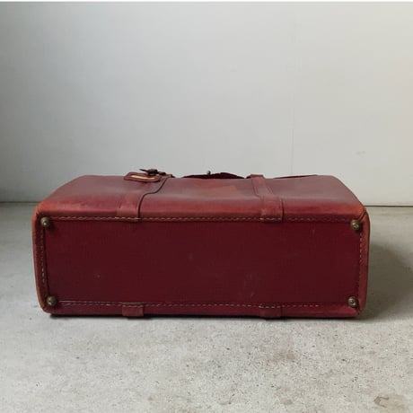 ヴィンテージ レザー バッグ   フラップ＋ファスナー開閉  真鍮製棒ロック  レッドレザー  ハンドバッグ レザーボストン50s 60s 赤い革鞄