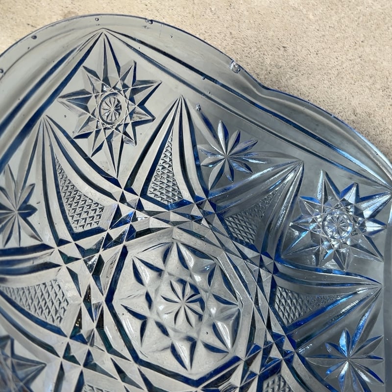 アンティークプレスガラス デザートプレート 大皿 幅約20cm デザート皿