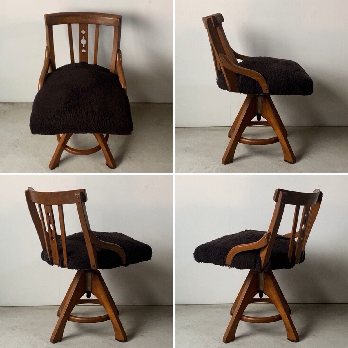 奥行43㎝古道具 楢材 アンティーク ドクターチェア 回転椅子 木製 