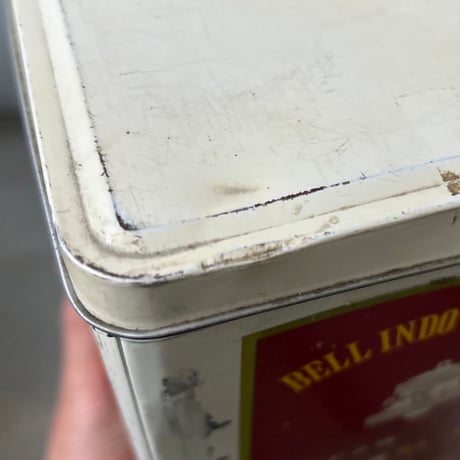 1960s-70sVintage ベル食品 BELL INDO CURRY RUEX (ベル・印度カレールウ) 縦型ブリキ缶 業務用カレー 蓋付ボックス 道具箱 良品