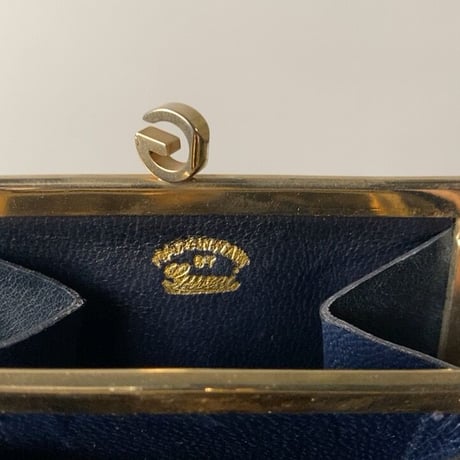 GUCCI グッチ オールドグッチ コーティングGGキャンバス/レザー ガマ口  コインケース  ネイビー ヴィンテージ 中古美品
