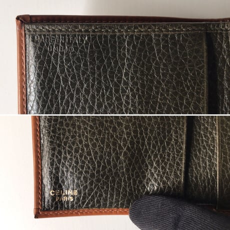 CELINE セリーヌ　ヴィンテージセリーヌ コンパクトウォレット  2つ折りガマ口  型押しレザー/ヌメ革　マカダム エンボス