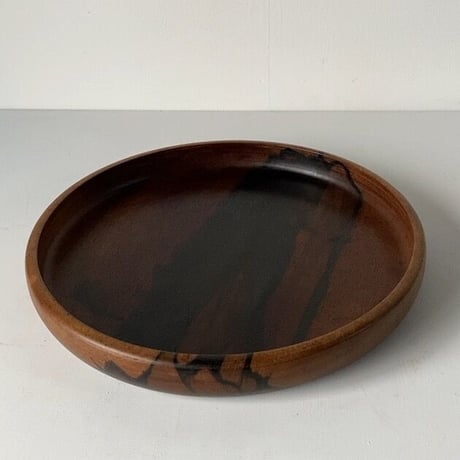 黒柿  くり抜き 丸盆 木製無垢  幅約35cm  木のお盆  トレー  茶道具  工芸品  木工品  高級古材  美木目  美エイジング  ヴィンテージフォークアート 美品