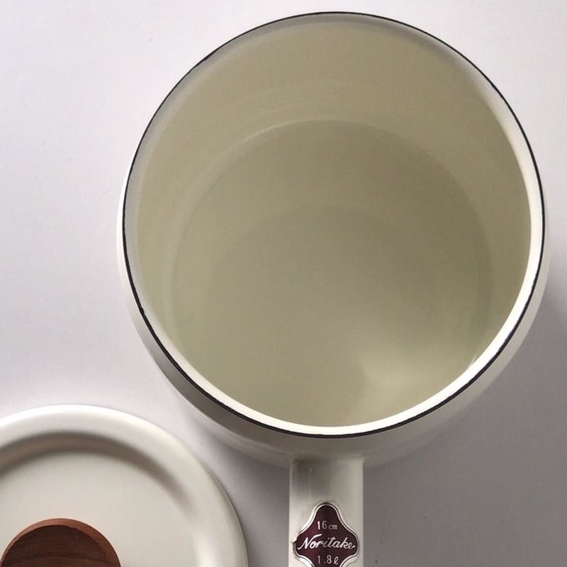 Noritake ノリタケ ヴィンテージ 琺瑯(ホーロー) 片手鍋 木製無垢持ち