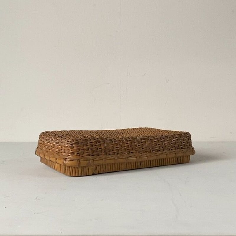 古い籐編みの平箱 茶道具 ペンケース 道具箱 古道具 古民藝 工芸品