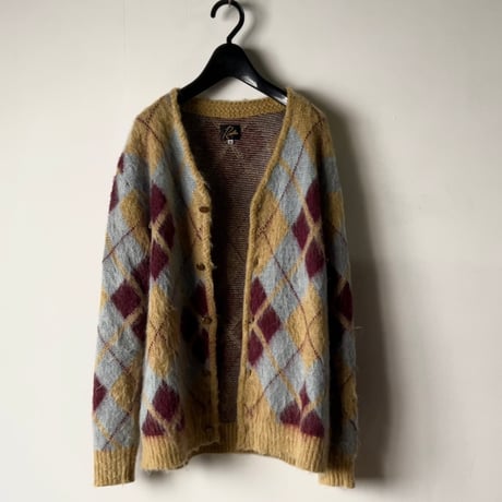 NEEDLES ニードルズ モヘアカーディガン ダイヤ柄 アーガイル マスタード/ボルドー/サックス　size XS メンズ  NEPENTHES ネペンテス 中古美品