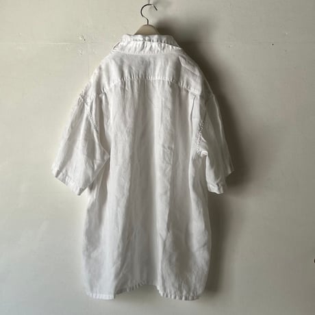 Harriss paris ハリス パリス  80s90sヴィンテージ オープンカラー リネンシャツ ホワイト フレンチアイビー フレンチトラッド mens40 良品