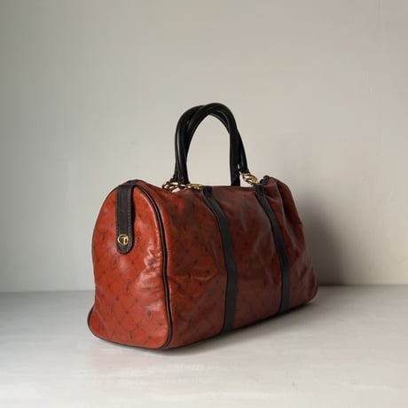 TRUSSARDI トラサルディ　80s ヴィンテージ トラサルディ ミニボストンバッグ ラムレザー ダークオレンジ/ゴールド金具 レアカラー  中古良品