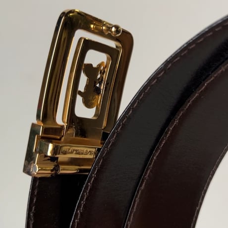 CELINE オールドセリーヌ 馬車金具 バックル  レザーベルト リバーシブル ゴールド金具 デッドストック 未使用品