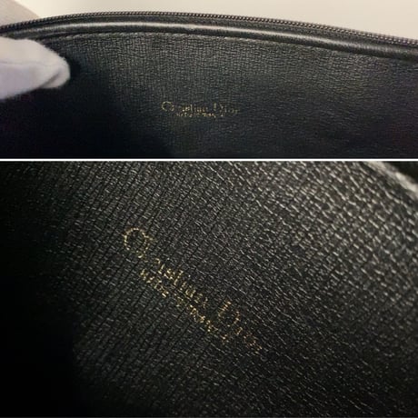 Dior  オールド クリスチャン ディオール  トロッター レギュラーポーチ ブラック レザー/ファブリック ヴィンテージ  28cm
