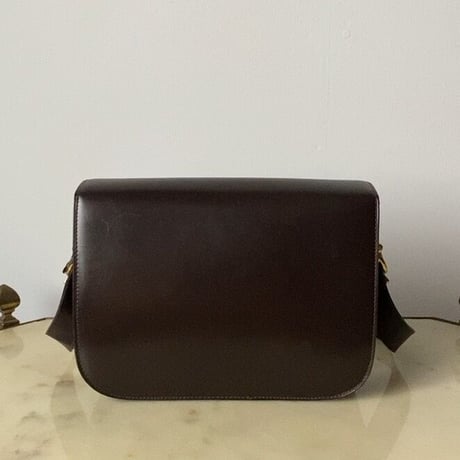 CELINE オールドセリーヌ 馬車金具 ダークブラウン ゴールド金具 ボックスカーフ 80s 90s ヴィンテージセリーヌ グッドコンディション