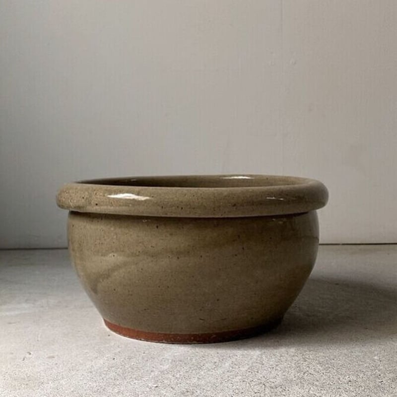 古い鉢 古いこね鉢(濃緑) 幅約26cm 灰釉 荒い目跡 昭和初期 小ぶり