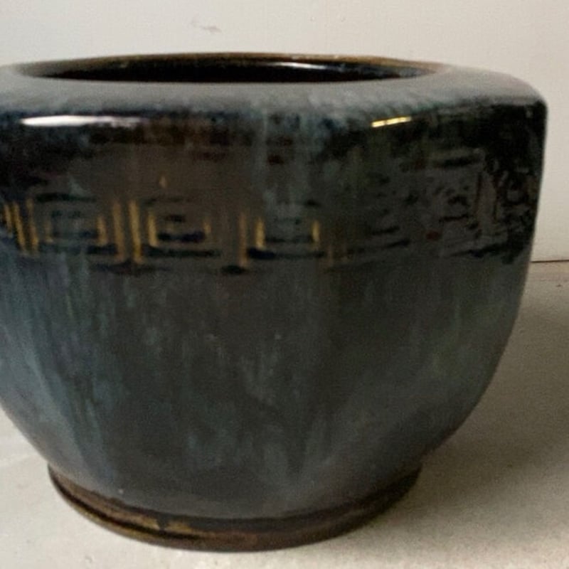 古い八角火鉢 幅40cm 海鼠(なまこ)釉 瑠璃釉 深海色 メダカ鉢 古い八角火鉢 幅40cm 海鼠(なまこ)釉 瑠璃釉 深海色 メダカ鉢